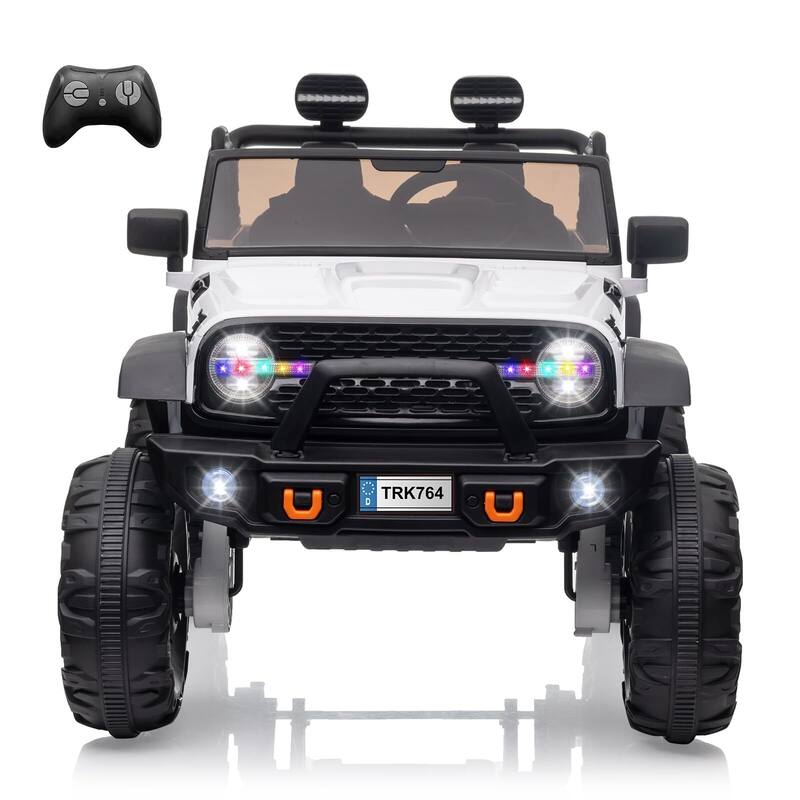 24V Kids Ride-On Truck with Remote Control, 19.7" Seat Width 2-Seater Electric Toy - White