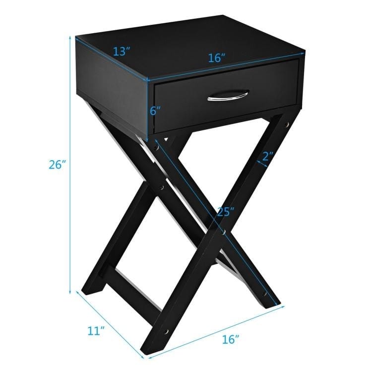 X-Shape 1 Drawer Nightstand End Table Storage - 16 L X 11 W X 26 H (inches)