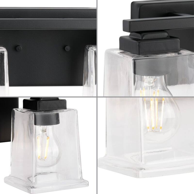 Gilmour Collection Two-Light Matte Black Clear Glass Bath Vanity Light - 12.25 in x 5.5 in x 7 in