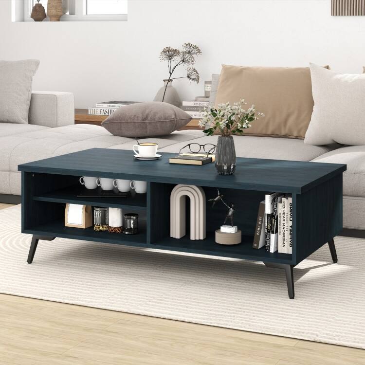 Engineered Wood Metal Coffee Table 2 Shelves 2 Compartments - 47" x 23.5" x 16"