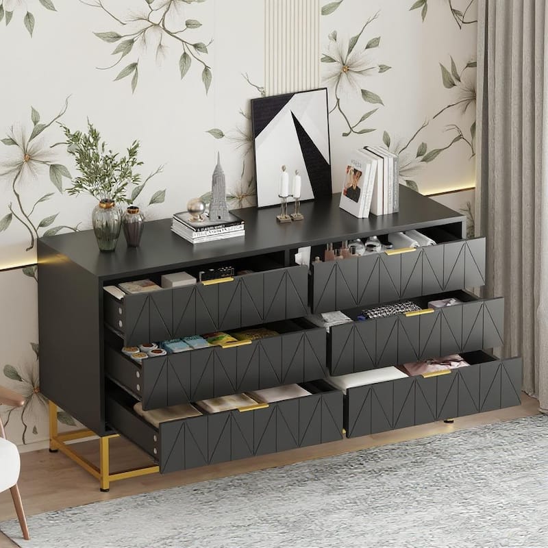 6-Drawer Fabric Dresser, with Wide Drawers and Metal Handles