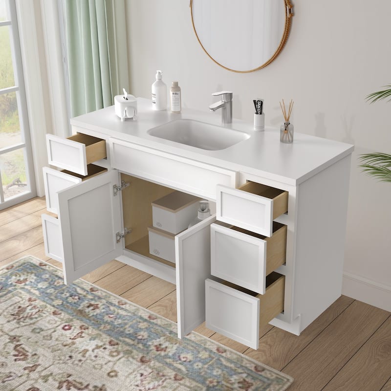Vanity Art 60" Birch Freestanding Bathroom Vanity Cabinet without Top