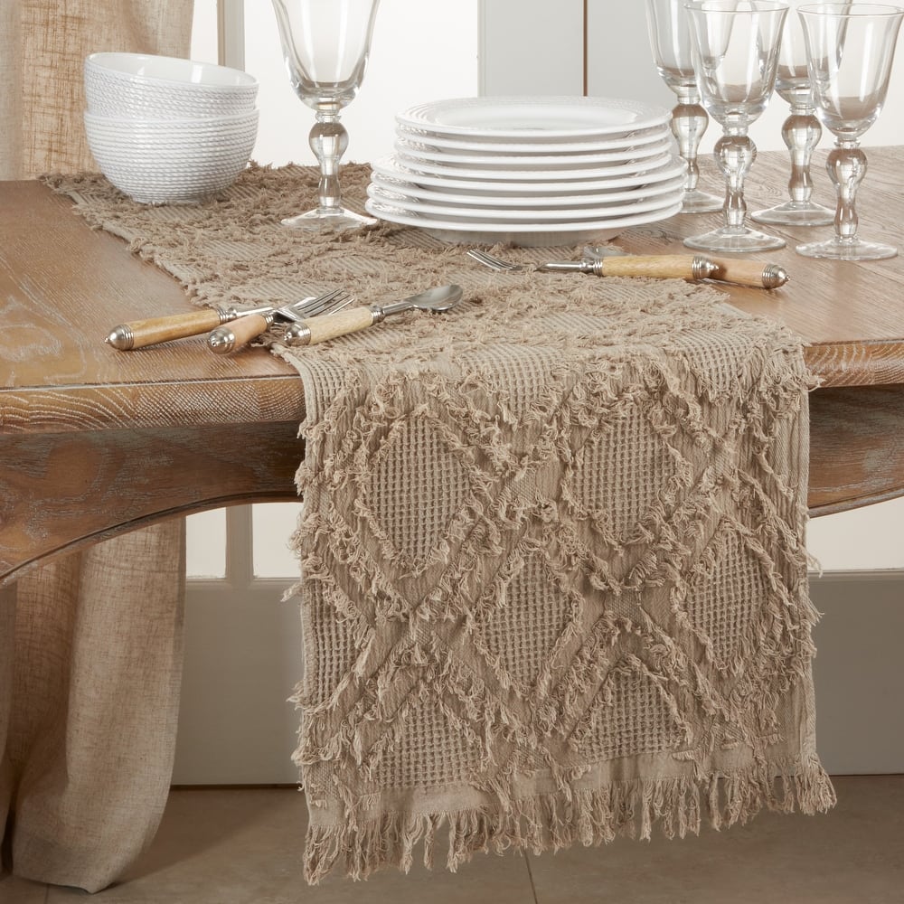 Waffle Weave Table Runner With Fringe Design