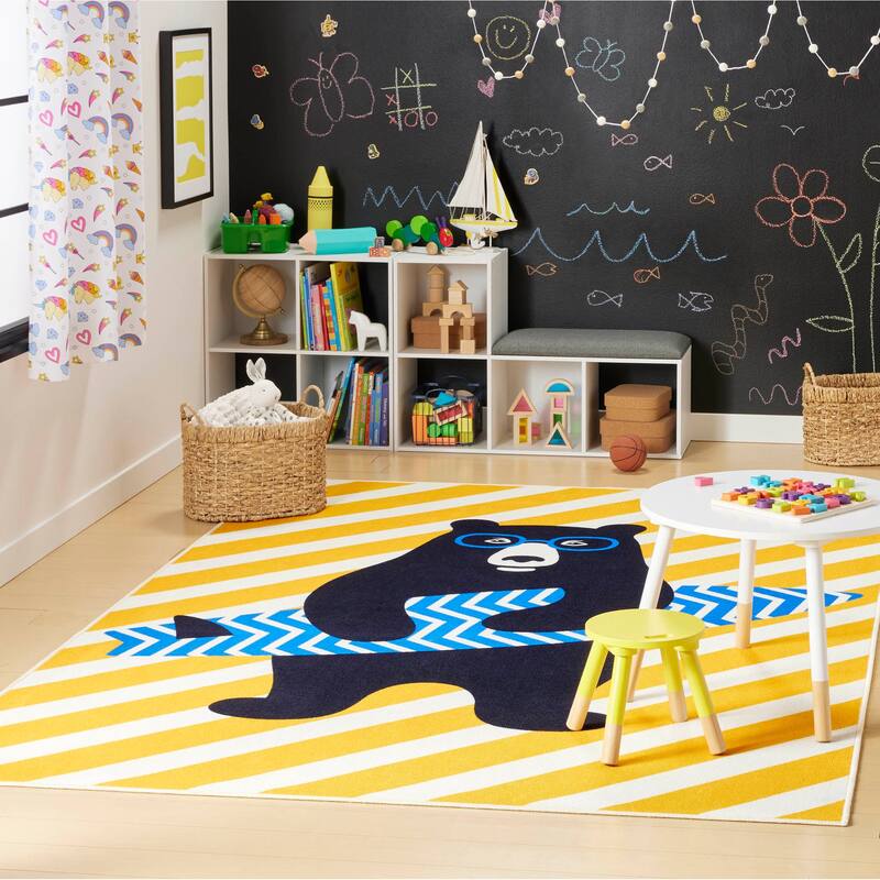 Everwash Imagine Surfer Bear Kid's Washable Area Rug