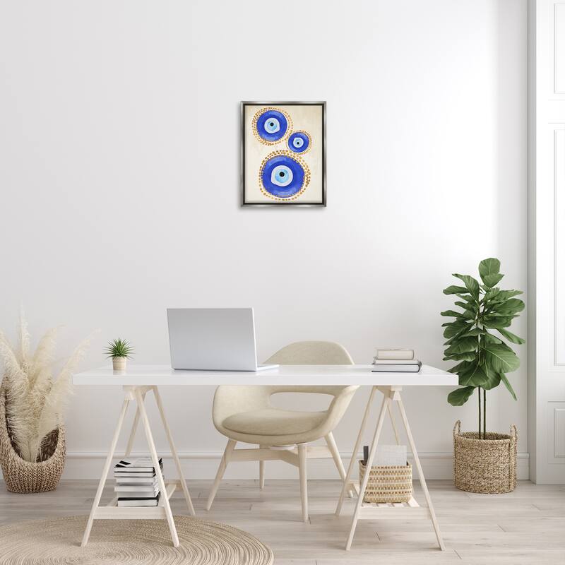 Stupell Round Blue Evil Eye Pattern Lustrous Dotted Detail Floater Frame, Design by Two Smart Blondes