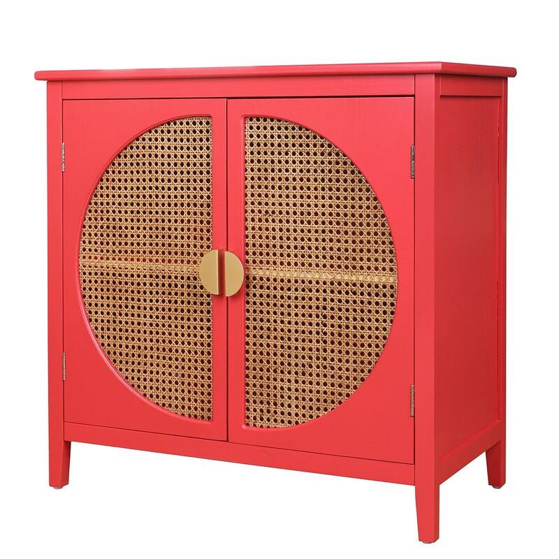 Woven Rattan Wicker Doors Accent Cabinet Sideboard