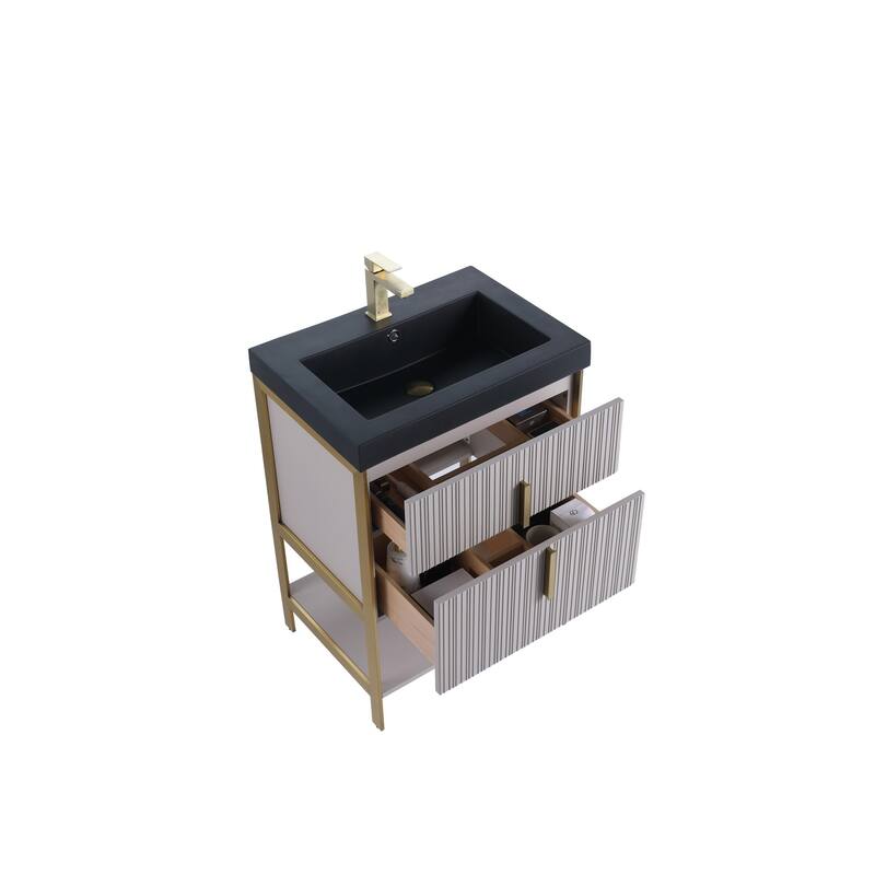 Fine Fixtures Serenity Modern Bathroom Vanity with Black Gel Acrylic Top