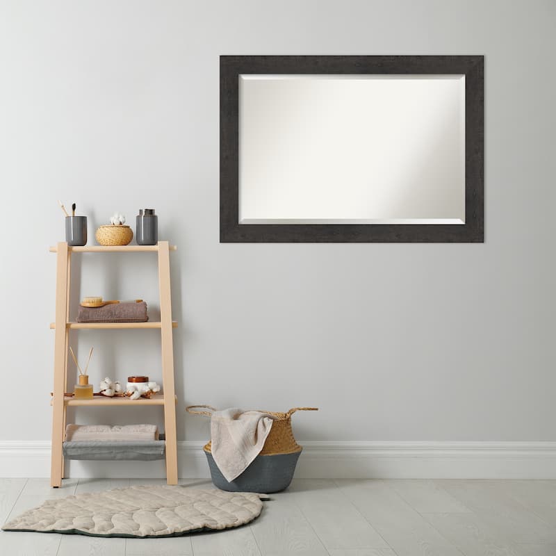 Beveled Bathroom Wall Mirror - Rustic Plank Espresso Frame