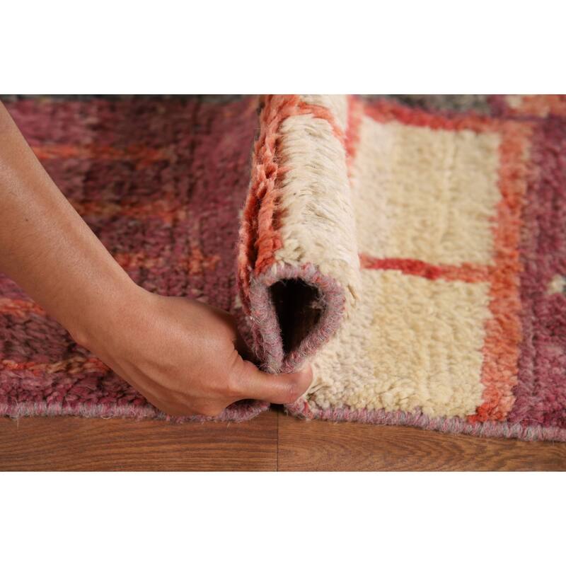 Geometric Plush Moroccan Oriental Rug Hand-Knotted Grey Wool Carpet - 7'9" x 10'5"