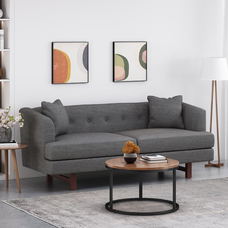 73.5" Loveseat, Family Room Fabric Sofa, Tufted Upholstered Arm Couch with Wood Legs for Living Room Bedroom - Charcoal