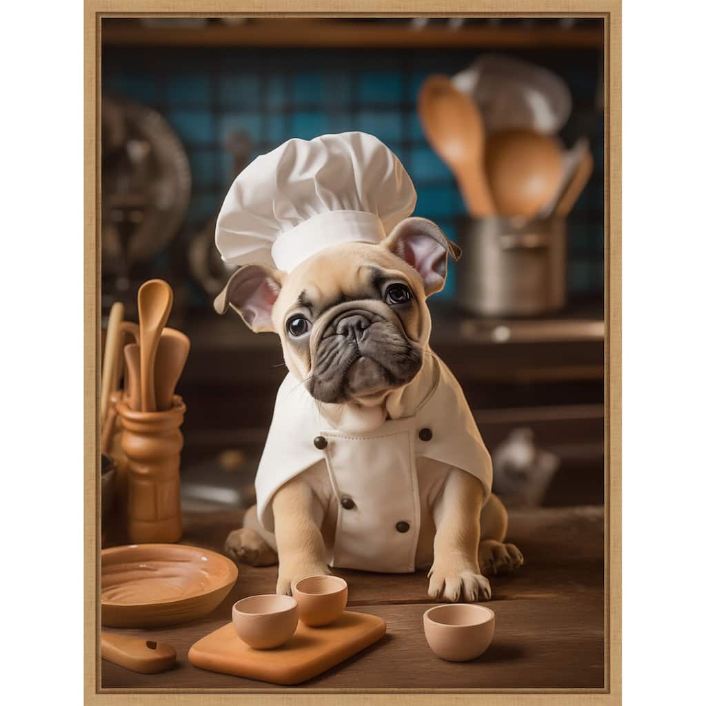 French Bulldog Puppy Chef by Andreas Magnusson Framed Canvas Wall Art
