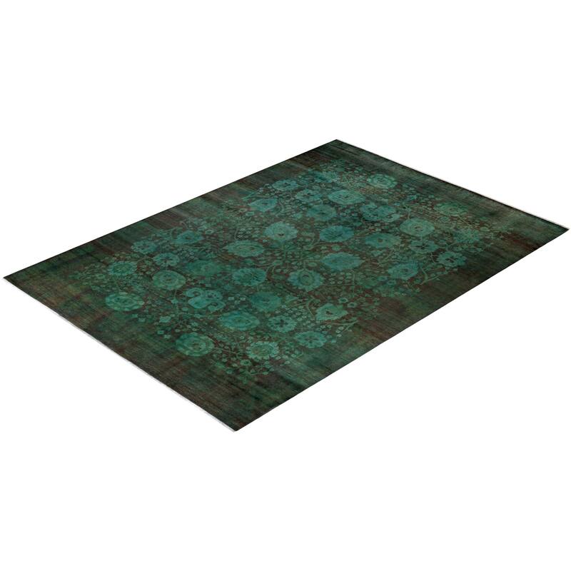 Overton Hand Knotted Wool Vintage Inspired Modern Contemporary Overdyed Green Area Rug - 9' 10" x 14' 1"