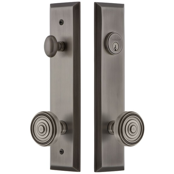 Grandeur FAVSOL_TP_ESET_238 Fifth Avenue Solid Brass Tall Plate Single Cylinder Keyed Entry Set with Soleil Knob and 2-3/8"