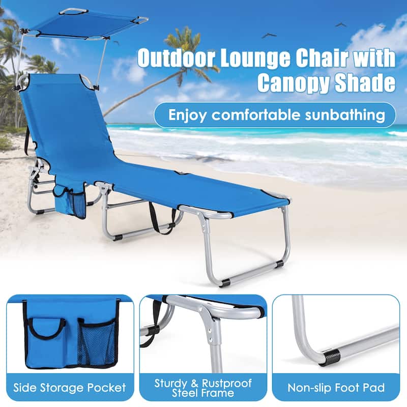 Set of 2 Portable Reclining Chair with 5 Adjustable Positions - 64.5" - 76" x 22" x 33" - 12.5"