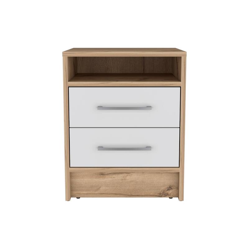 Two-Drawer Nightstand, White and Light Oak Finish