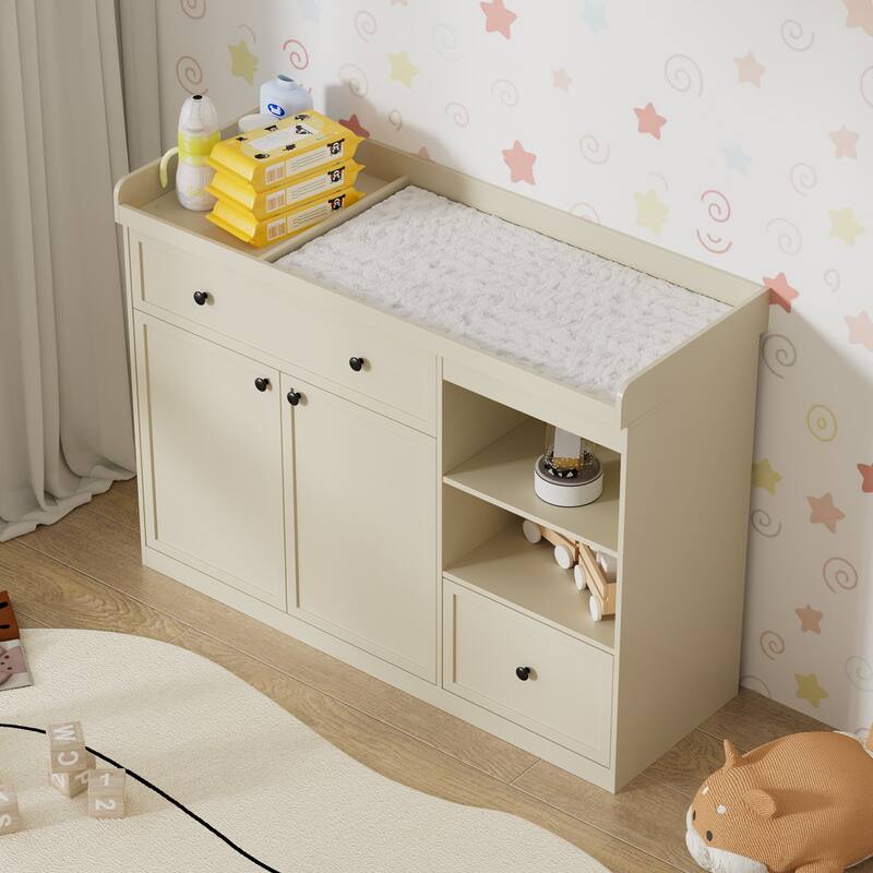 Changing Table Dresser with Drawers and Shelves