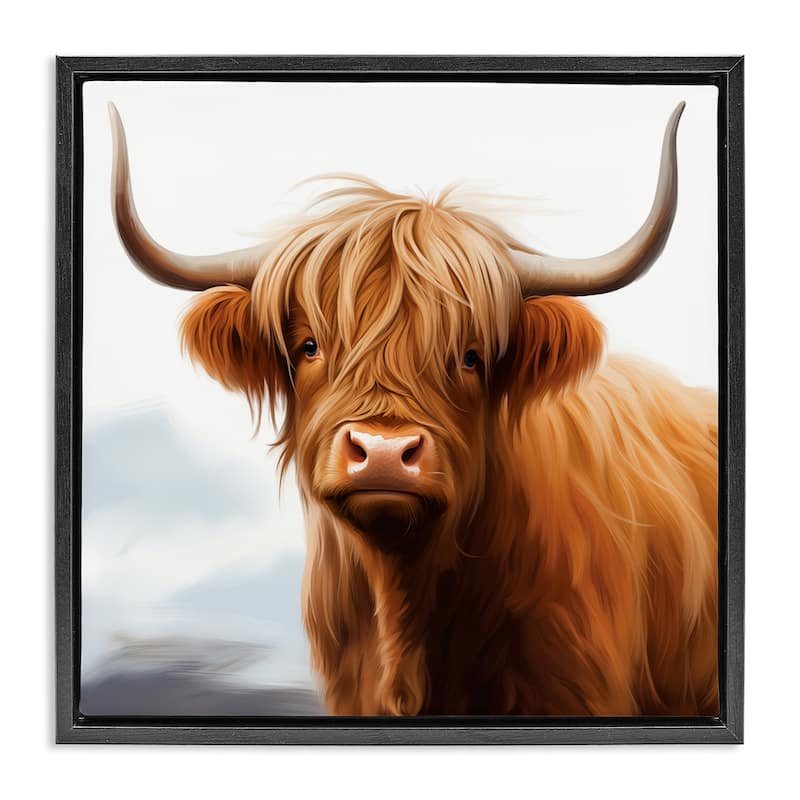 Stupell Long Horn Highland Cow Portrait Framed Floater Canvas Wall Art Design By Heidi Kuntz - 18 x 18 - Black