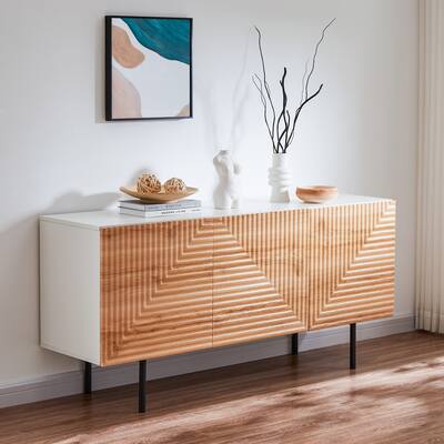 Roomfitters Mid Century TV Stand for TV's up to 65" with Wood Carved Geometric Designs - 59"