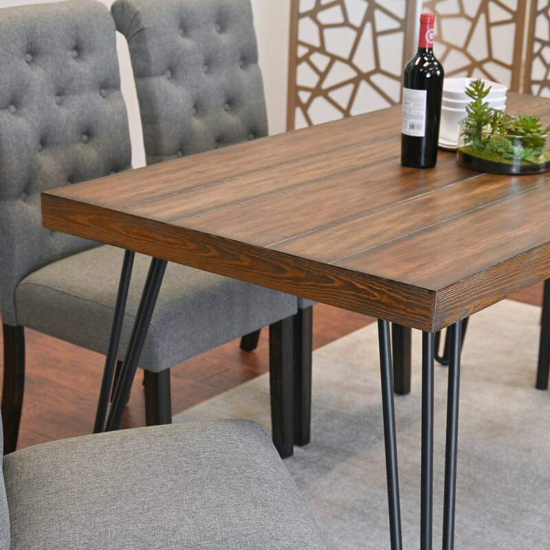 5-Piece Industrial Dining Set with Rectangular Table & Tufted Chairs