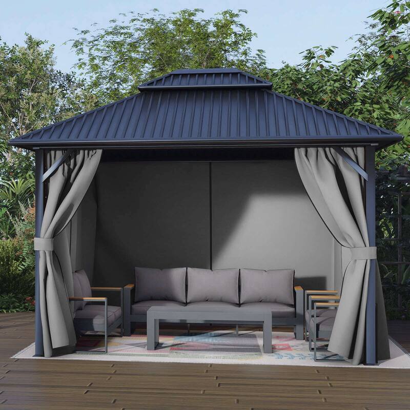 Aoodor Gazebo Curtain Replacement-Universal 4-Panel Sidewalls 10'x12', Curtain Only