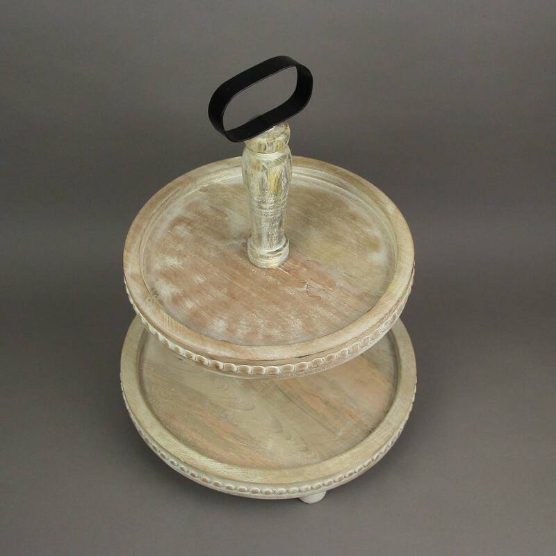 Primitive Farmhouse Style 2 Tier Wooden Standing Display Serving Tray - 18.25 X 13.25 X 13.25 inches