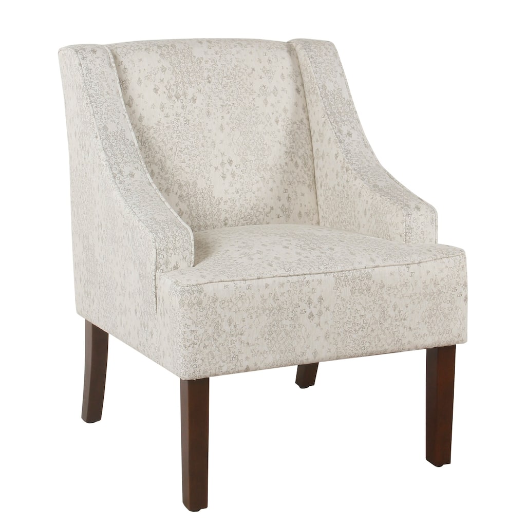 Fabric Upholstered Wooden Accent Chair with Swooping Armrests and Damask Pattern Design - 33.25 H x 25 W x 27.75 L Inches