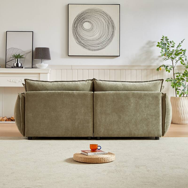 Linen 6-Seat Modular Sofa Set (3+3) with Wood Frame & 4 Pillows