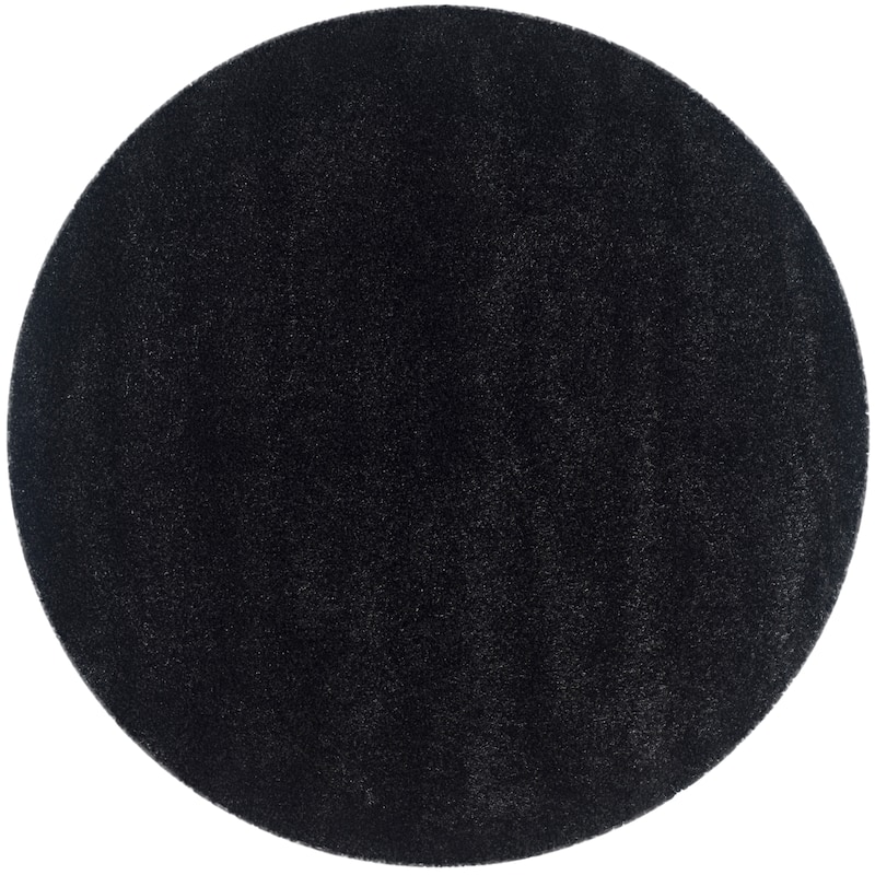 SAFAVIEH California Premium Shag Izat 2-inch Thick Area Rug - 4' Round - Black/Ivory