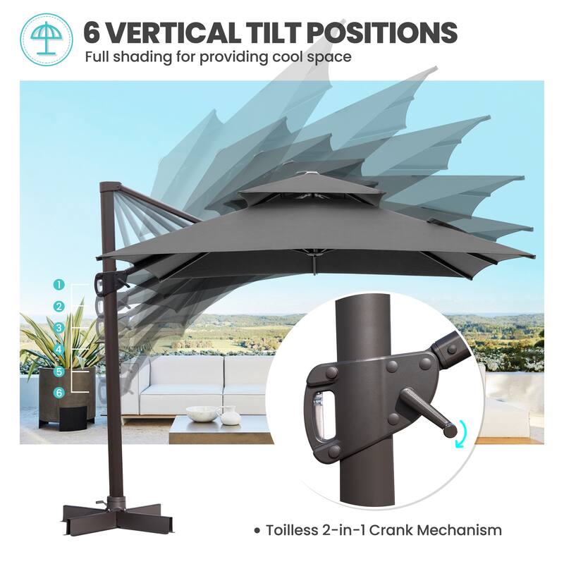 Outdoor 10ft Double Top Patio Cantilever Umbrella with Cross Base by Crestlive Products