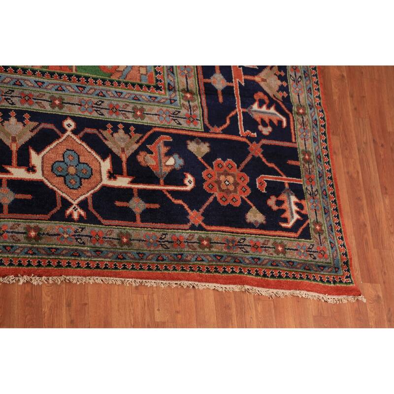 Orange Medallion Heriz Serapi Oriental Large Rug Handmade Wool Carpet - 16'4"x 24'6"