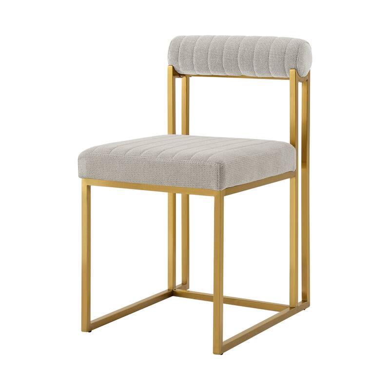 HomeRoots Set of Two Gray And Gold Upholstered Polyester Open Back Dining Side Chairs