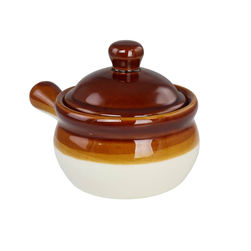 Elama 4 Piece Long Handle 15 Ounce French Onion Soup Bowl with Lid - 15 Ounce