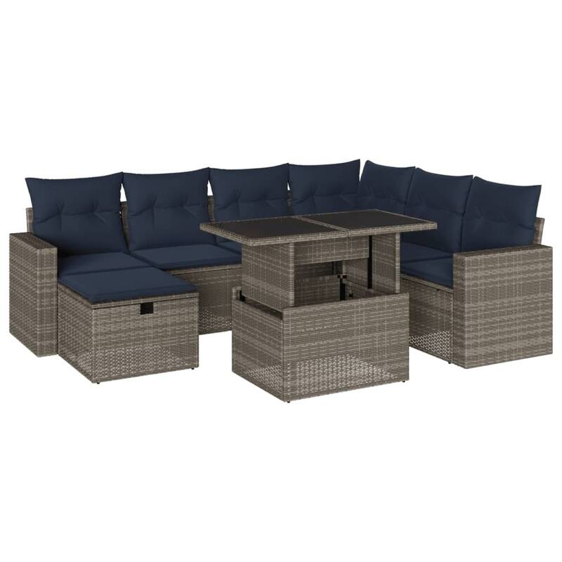 vidaXL Patio Sofa Set with Cushions and Table Outdoor Garden 8 Piece Poly Rattan - 24.4" x 24.4" x 27.2"