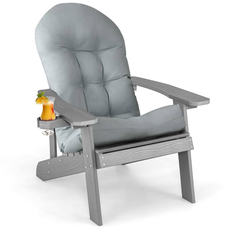 Costway Adirondack Chair HIPS Adirondack Chair with Cup Holder & - See Details - Grey