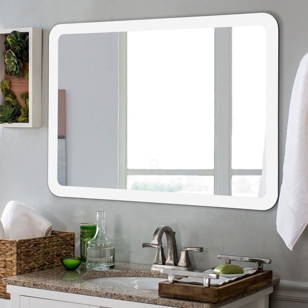 Costway LED Wall-mounted Mirror Bathroom Makeup Illuminated Rounded - 27.5'' x 20'' X 1.5''. Opens flyout.