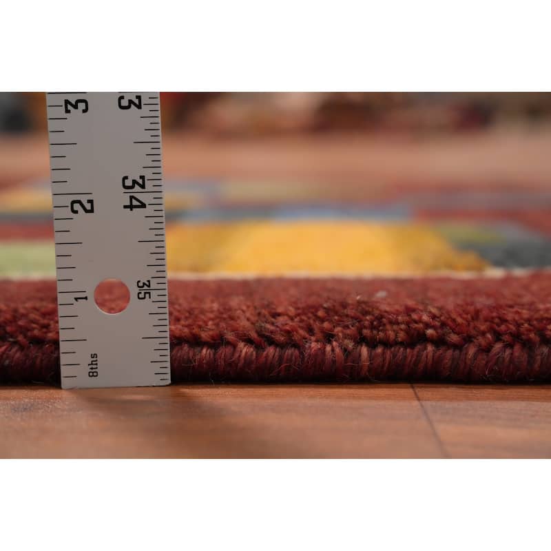 Hand Knotted Oriental 100% Wool Carpet Modern Checkered Multi-Colored Gabbeh Runner Rug - 4' 8'' X 2' 4''