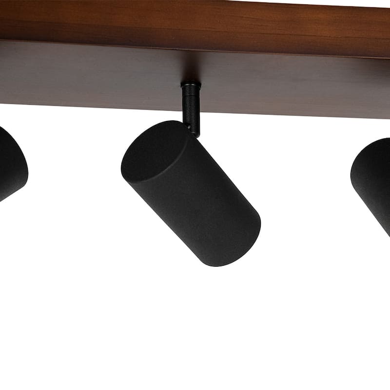 Farmhouse 5-Light Walnut Wood Rectangle Flush Mount Track Light