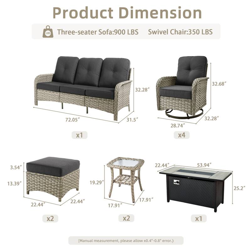 OVIOS 10-piece Patio Wicker Conversation Furniture Set with Fire Pit