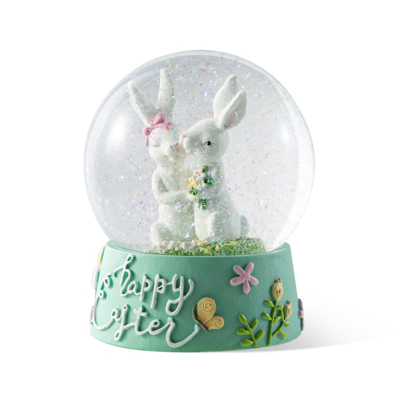 Glitzhome Easter Resin Bunny Couple Waterglobe Spring Gifts Table Decor
