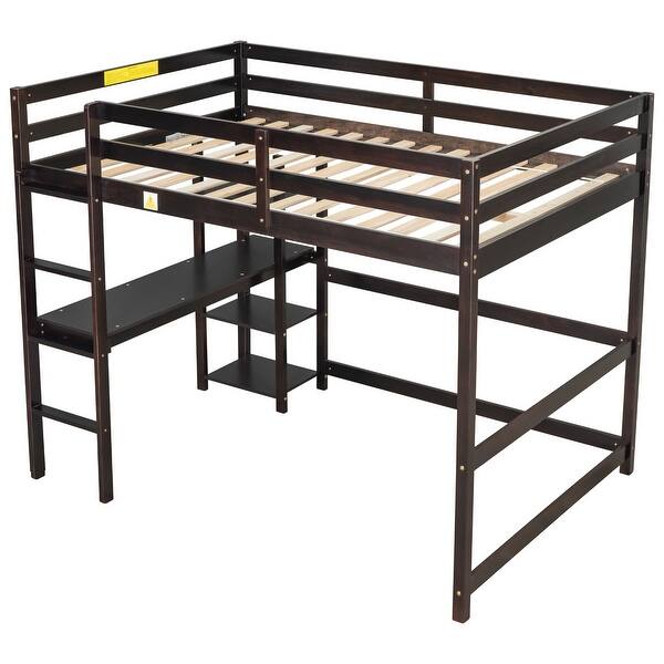 slide 2 of 10, Full Pine Wood Loft Bed w/Built-in Desk, Ladder, Guard Rails, Espresso Espresso - Full