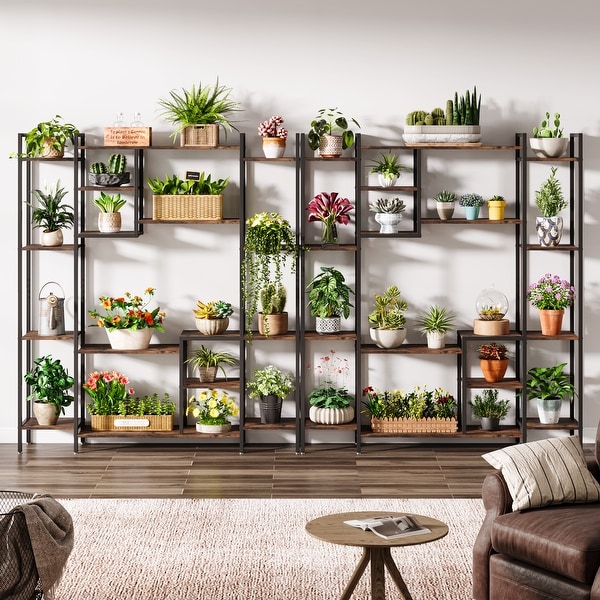 Wood/ Metal 15-Shelf Indoor Plant Stand Flower Display Rack - Bed
