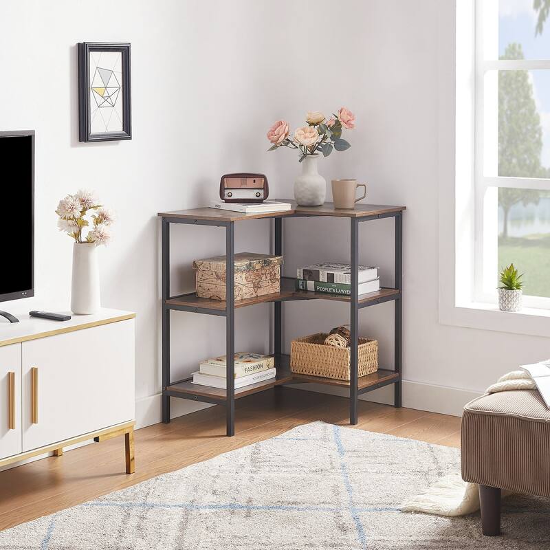 Javlergo L-Shaped 3-Tier Corner Shelf, Wood Storage Display Shelves
