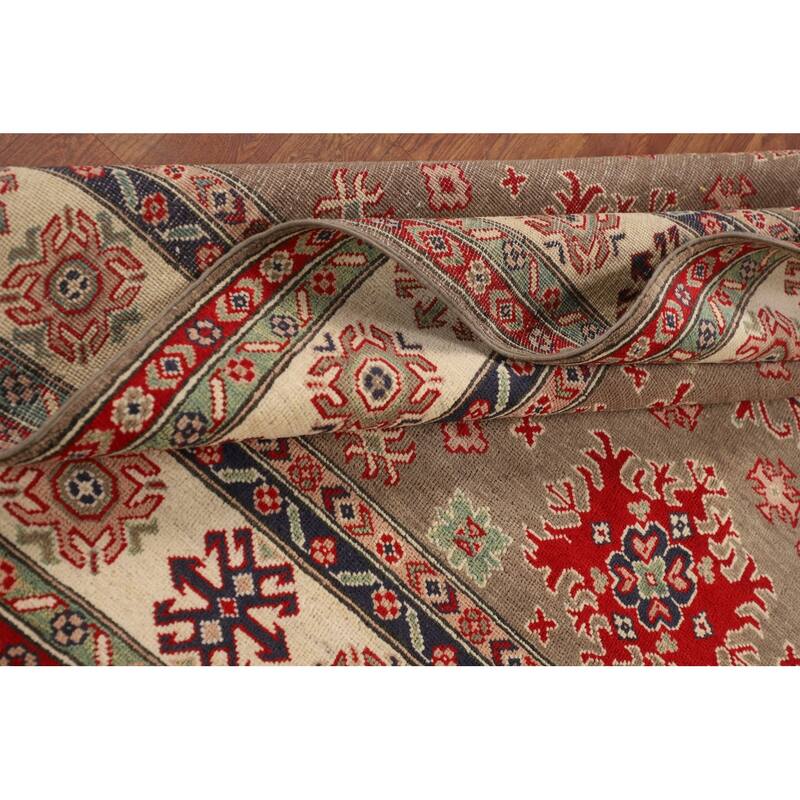 Geometric Kazak Oriental Square Area Rug Hand-Knotted Wool Carpet - 6'8" x 6'6"