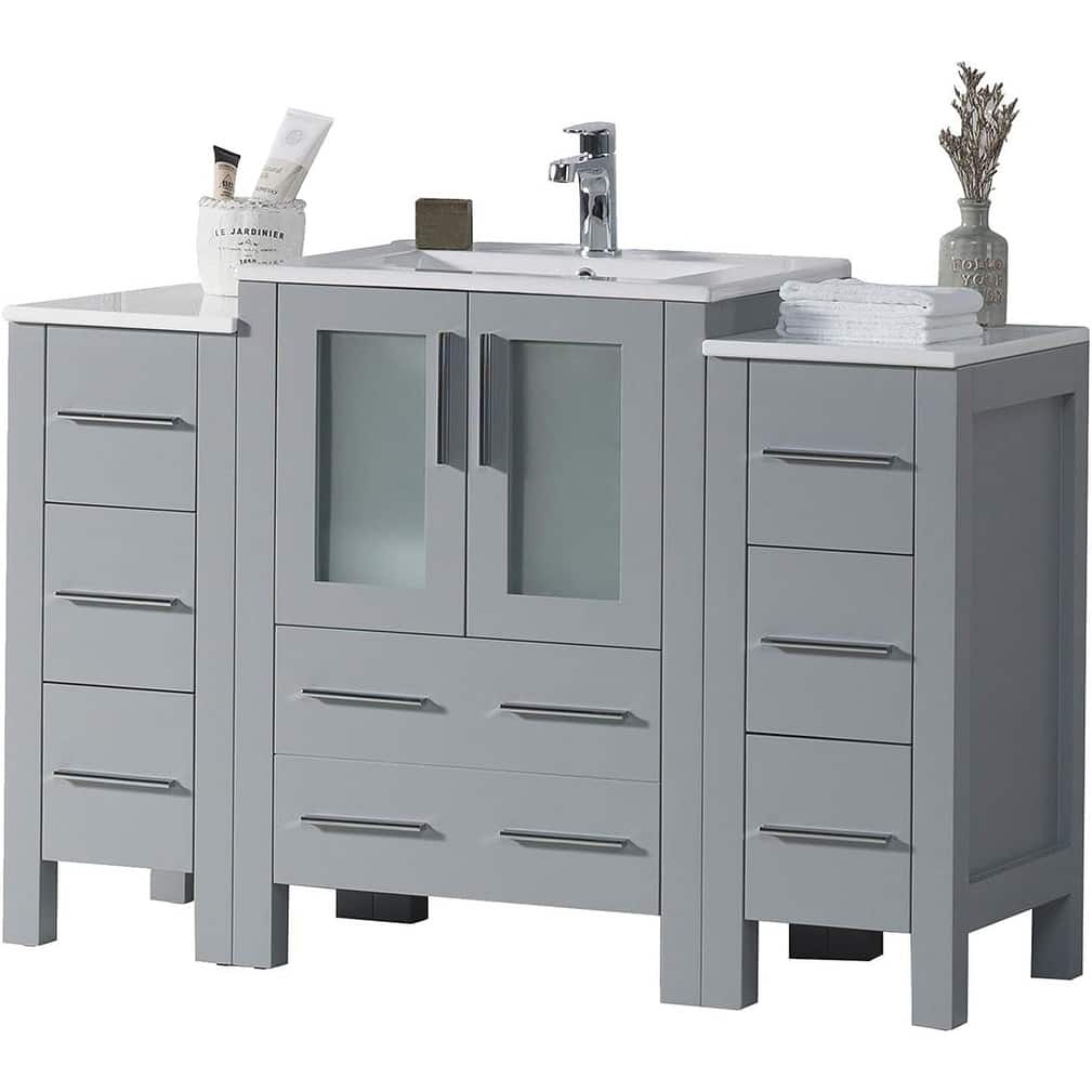 Blossom 48" Solid Wood Bathroom Vanity w/ Ceramic Sink & Side Cabinet