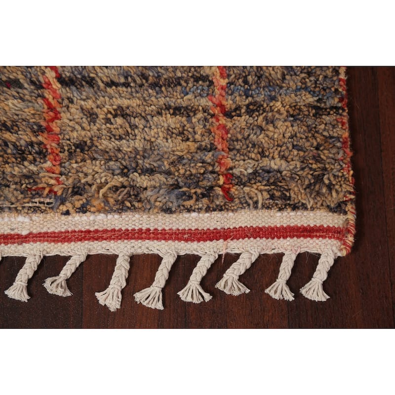 Geometric Checkered Moroccan Oriental Runner Rug Handmade Wool Carpet - 1'10" x 17'3"