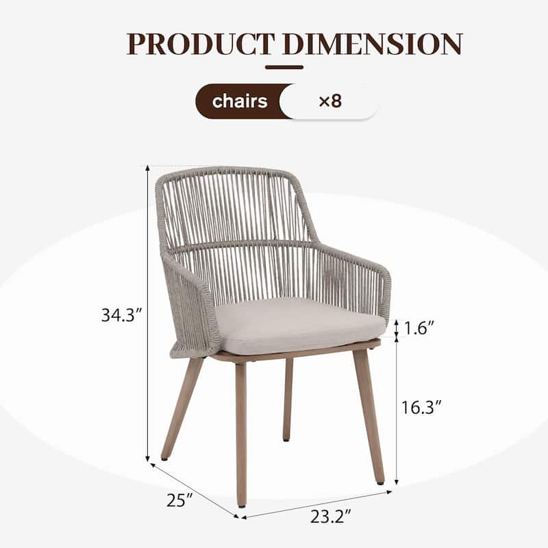 Outdoor Patio Dining Sets with PE Wicker Chairs and Extendable Aluminum Dining Table for 8 Persons