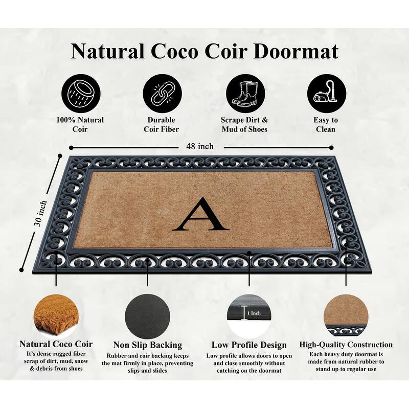 A1HC Natural Rubber and Coir Monogrammed Front Porch Entry Doormat 30"X48"