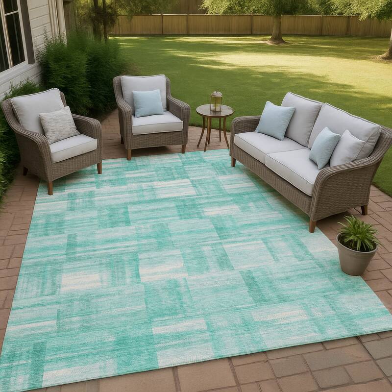 Machine Washable Indoor/ Outdoor Solid Hatches Chantille Rug - Teal - 2'6" x 3'10"