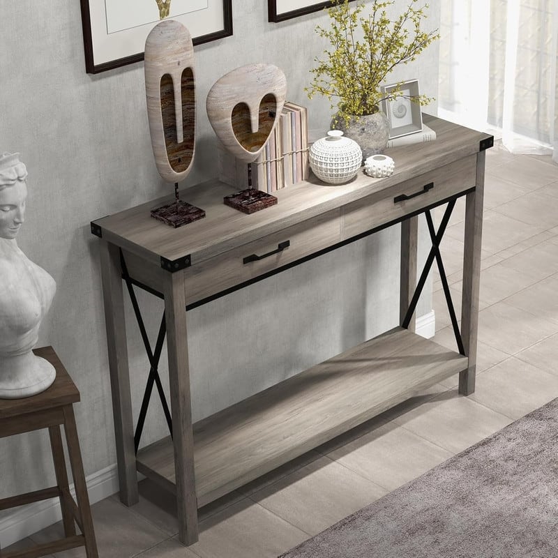 Woode Entryway Table, Sofa Table with Storage,with 2 Drawers
