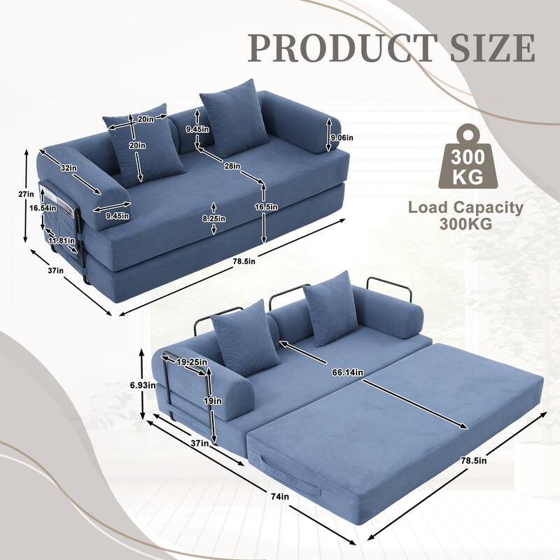 HOMEFUN Corduroy Upholstered Modern Comfort Foldable Compressible Sofa Bed with Sturdy Metal Frame